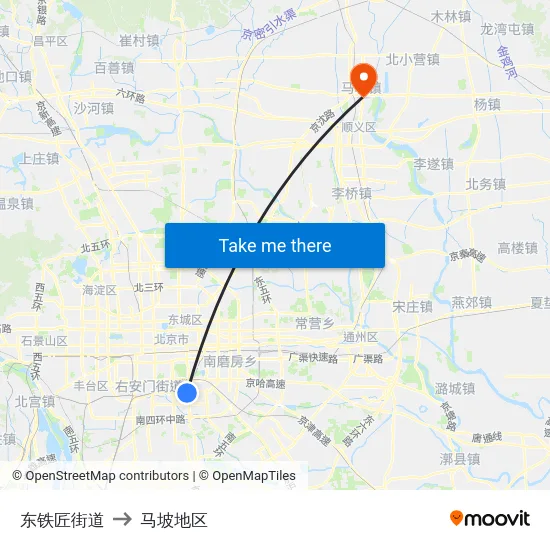 东铁匠街道 to 马坡地区 map