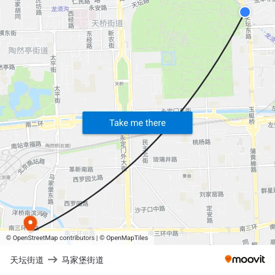 天坛街道 to 马家堡街道 map