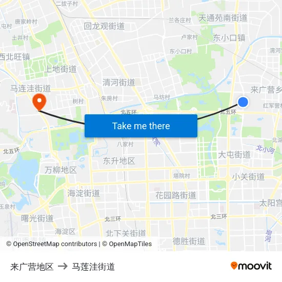 来广营地区 to 马莲洼街道 map