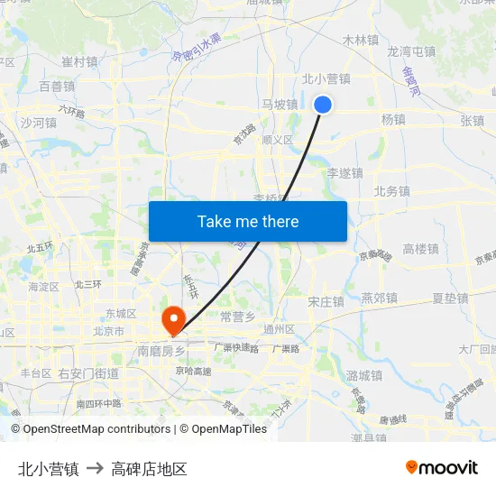 北小营镇 to 高碑店地区 map
