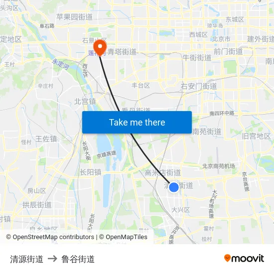 清源街道 to 鲁谷街道 map