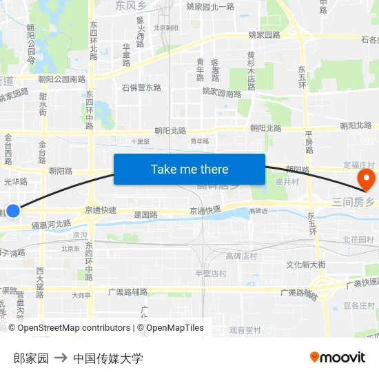 郎家园 to 中国传媒大学 map