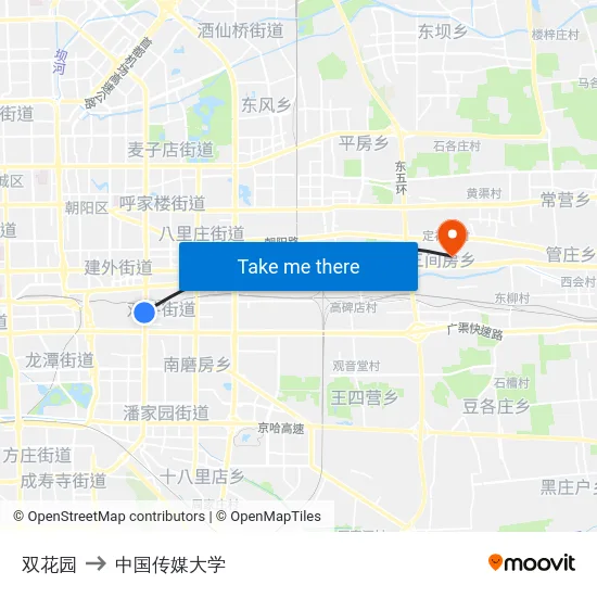 双花园 to 中国传媒大学 map
