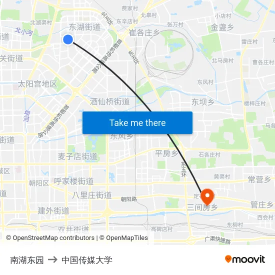 南湖东园 to 中国传媒大学 map