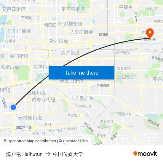 海户屯 Haihutun to 中国传媒大学 map