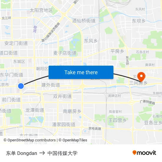 东单 Dongdan to 中国传媒大学 map