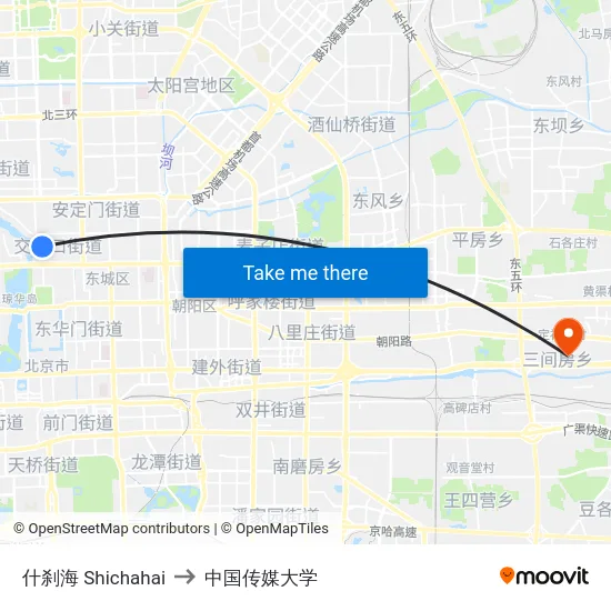什刹海 Shichahai to 中国传媒大学 map