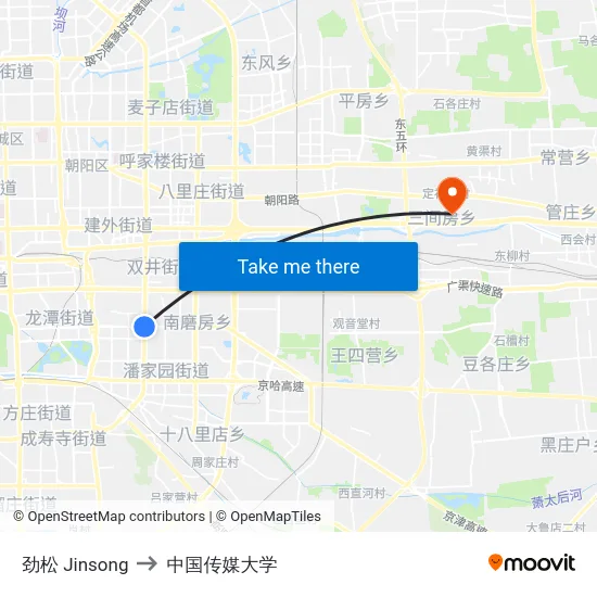 劲松 Jinsong to 中国传媒大学 map