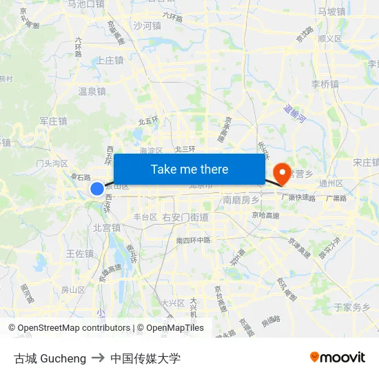 古城 Gucheng to 中国传媒大学 map