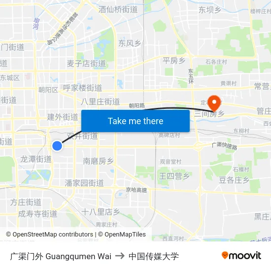 广渠门外 Guangqumen Wai to 中国传媒大学 map