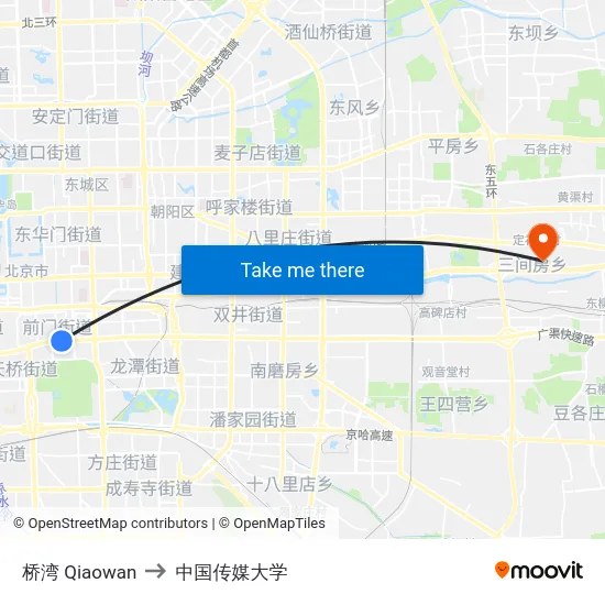 桥湾 Qiaowan to 中国传媒大学 map