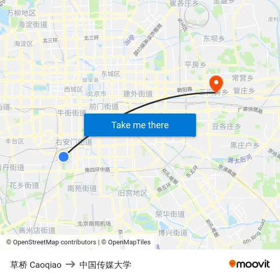 草桥 Caoqiao to 中国传媒大学 map