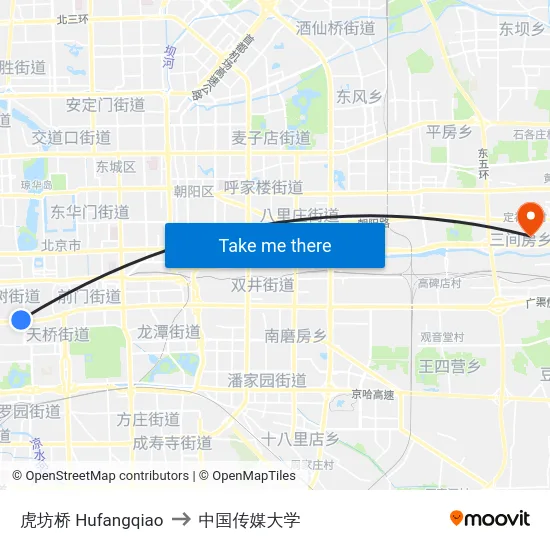 虎坊桥 Hufangqiao to 中国传媒大学 map