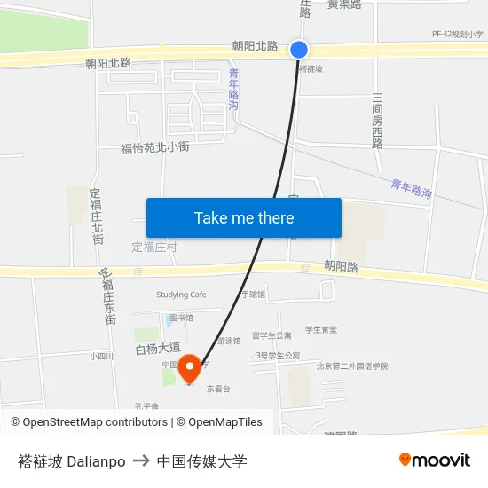 褡裢坡 Dalianpo to 中国传媒大学 map