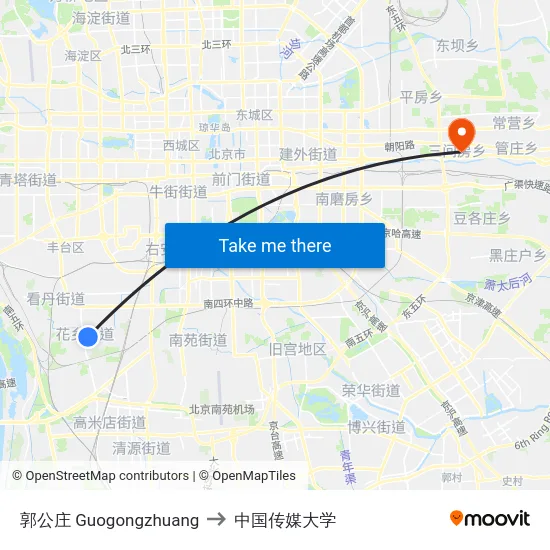 郭公庄 Guogongzhuang to 中国传媒大学 map
