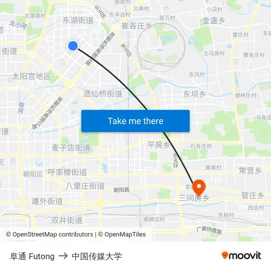 阜通 Futong to 中国传媒大学 map