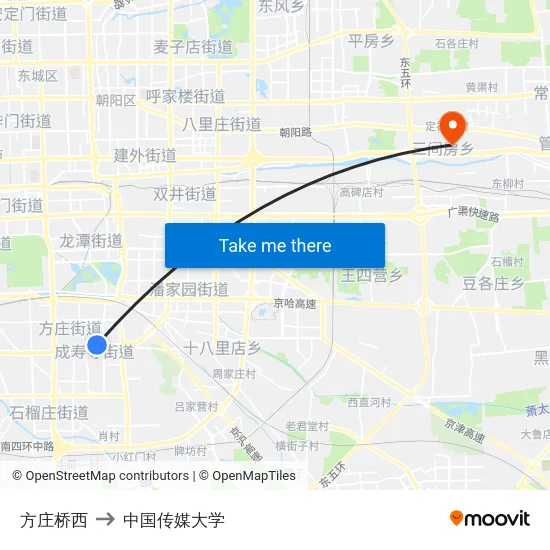 方庄桥西 to 中国传媒大学 map