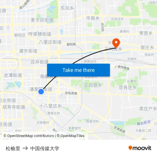 松榆里 to 中国传媒大学 map