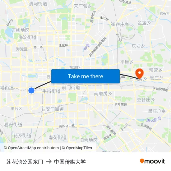 莲花池公园东门 to 中国传媒大学 map