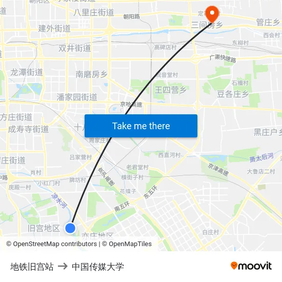 地铁旧宫站 to 中国传媒大学 map