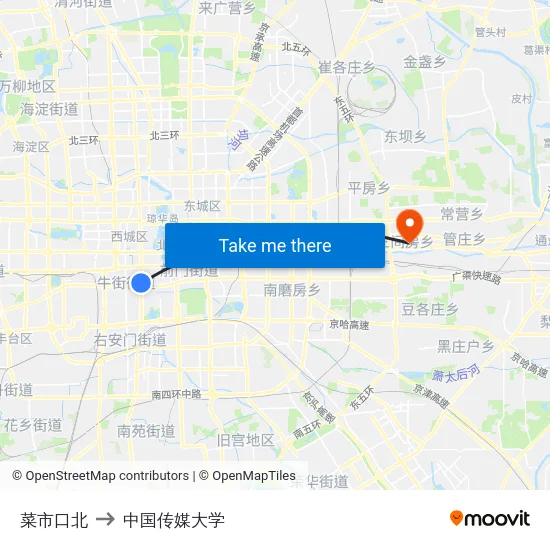 菜市口北 to 中国传媒大学 map