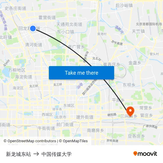 新龙城东站 to 中国传媒大学 map