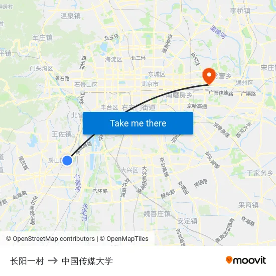 长阳一村 to 中国传媒大学 map