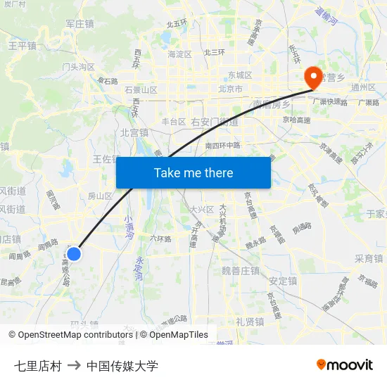 七里店村 to 中国传媒大学 map