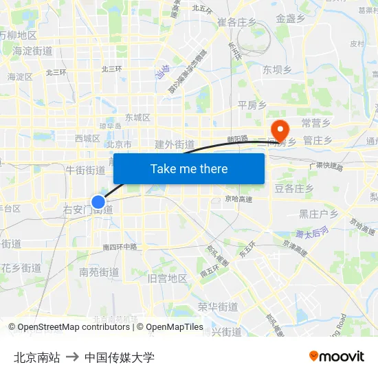 北京南站 to 中国传媒大学 map