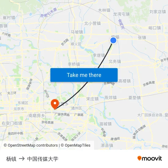 杨镇 to 中国传媒大学 map