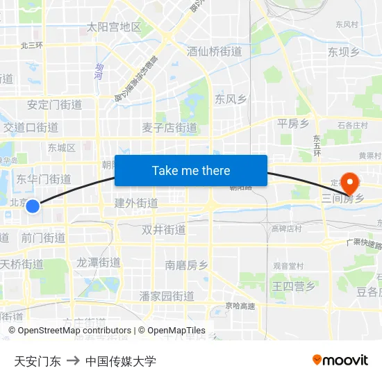 天安门东 to 中国传媒大学 map