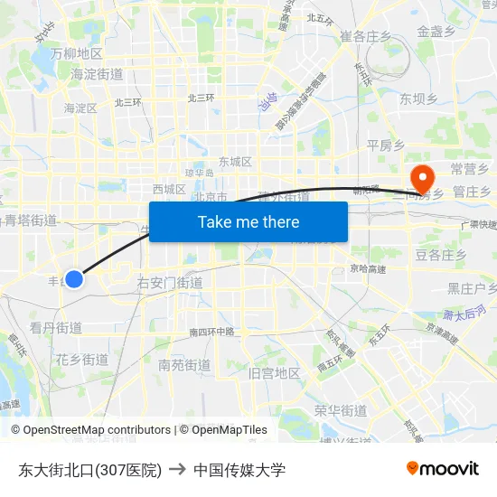 东大街北口(307医院) to 中国传媒大学 map