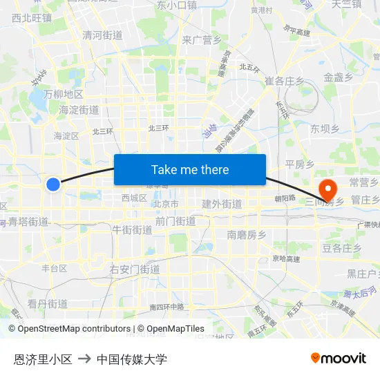 恩济里小区 to 中国传媒大学 map