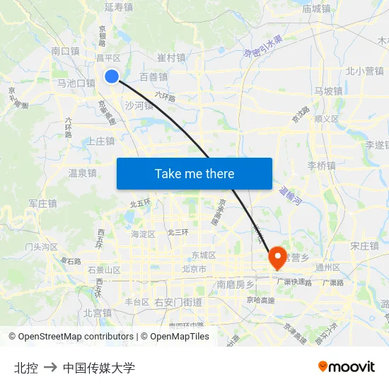 北控 to 中国传媒大学 map