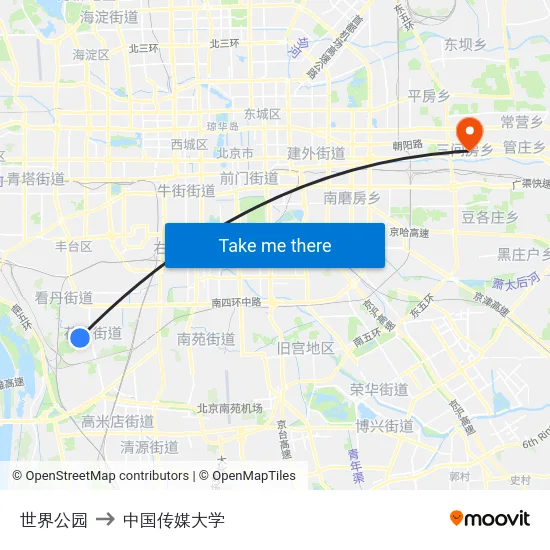 世界公园 to 中国传媒大学 map