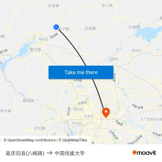 延庆旧县(八峪路) to 中国传媒大学 map