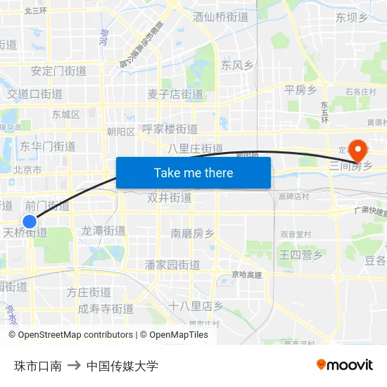 珠市口南 to 中国传媒大学 map