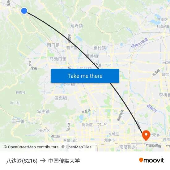 八达岭(S216) to 中国传媒大学 map