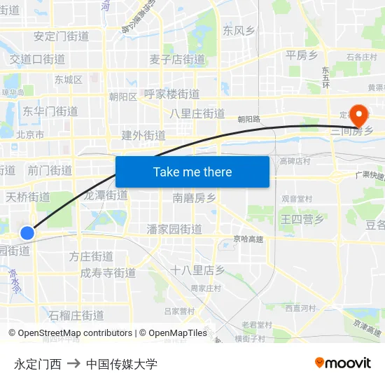 永定门西 to 中国传媒大学 map