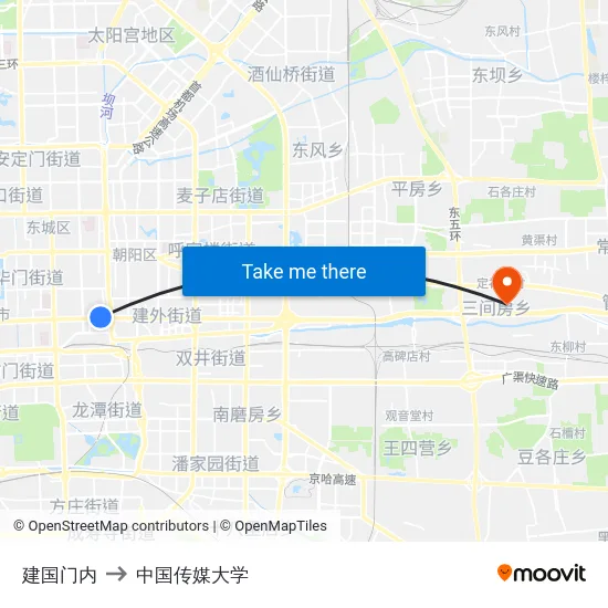 建国门内 to 中国传媒大学 map