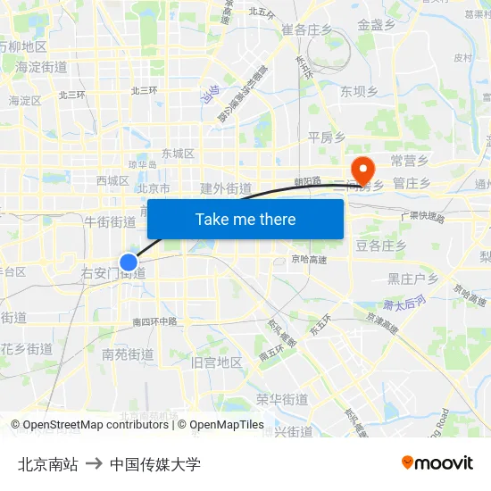 北京南站 to 中国传媒大学 map