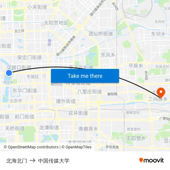 北海北门 to 中国传媒大学 map