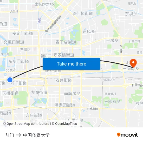前门 to 中国传媒大学 map