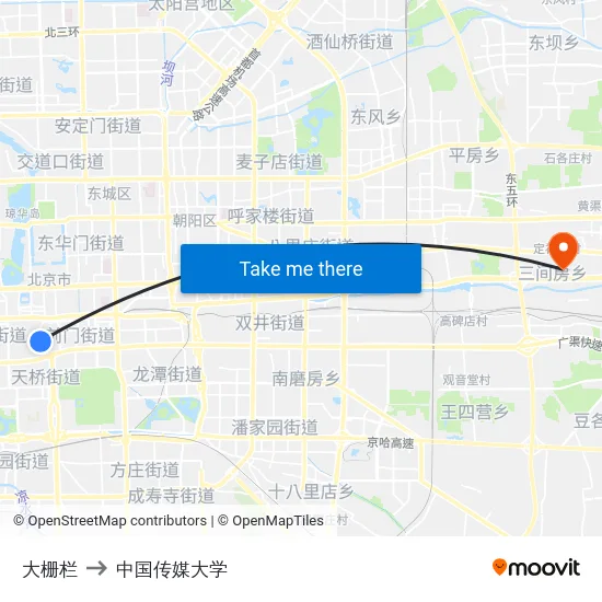大栅栏 to 中国传媒大学 map