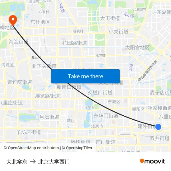 大北窑东 to 北京大学西门 map
