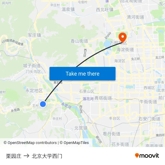 栗园庄 to 北京大学西门 map
