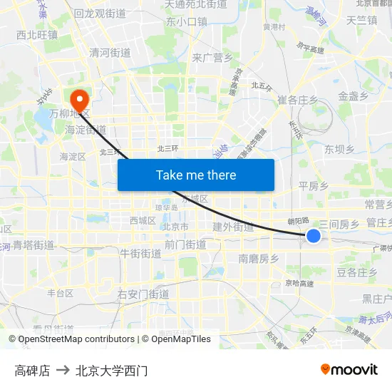 高碑店 to 北京大学西门 map