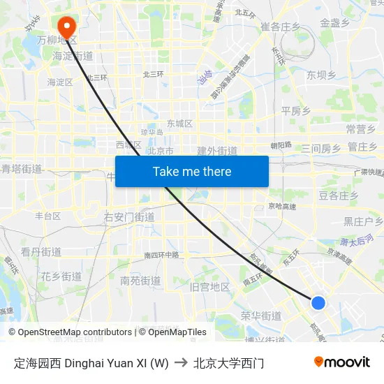 定海园西 Dinghai Yuan XI (W) to 北京大学西门 map