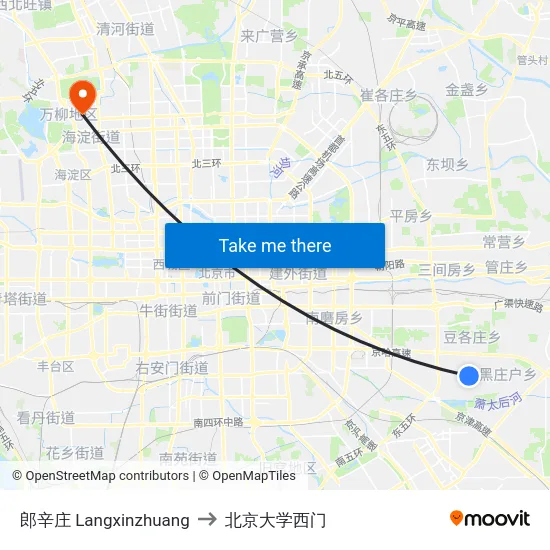 郎辛庄 Langxinzhuang to 北京大学西门 map