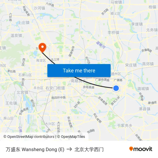 万盛东 Wansheng Dong (E) to 北京大学西门 map